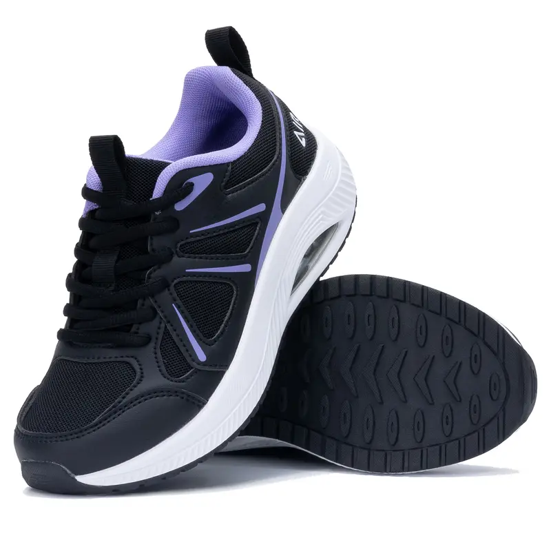 AOV Women's Leather Low-Top Casual Sneakers - Wide Fit, Slip Resistant Shoes, Comfortable Walking Footwear, Arch Support, Air Cushion, Sneakers Casual