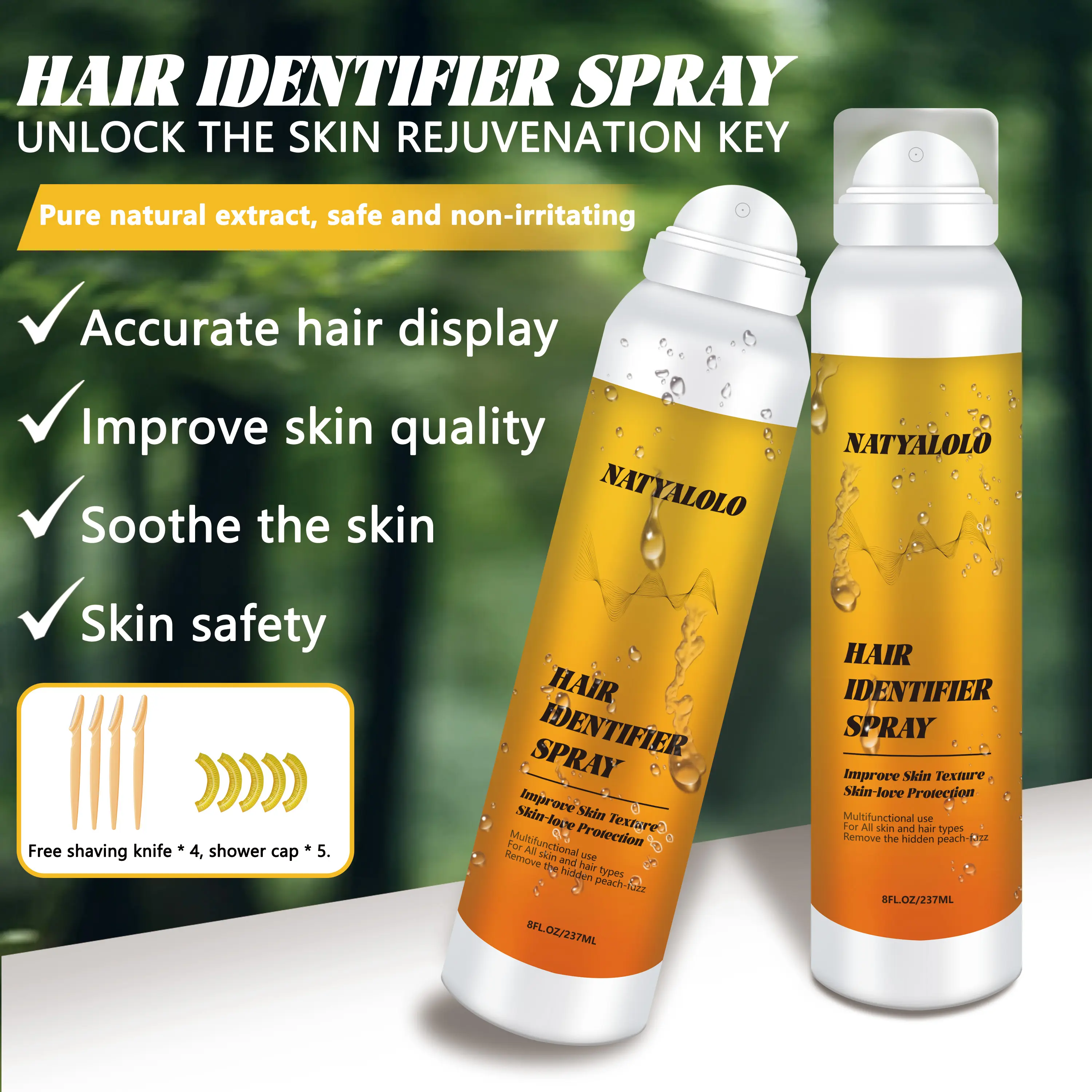Hair Removal Spray Set with Soothing Natural Plant Extracts for All Skin Types, Moisturizing Skin Care, Includes 4 Razors & 5 Shower Caps, 8 fl oz (237ml), 6 – 8.9 Fl Oz, Gentle, Moisturizes, Cosmetic, Single Item, 250G, Even Apply, Hair Removal Kit, Even