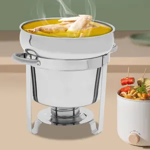 LYNICESHOP Soup Chafer, 11L Commercial Soup Chafer Chafing Dish Set Stainless Food Warmer Pot with Lid Chafing Dish Buffet Set Food Warmers for Parties Events Banquets Cookware Round Steel Silver