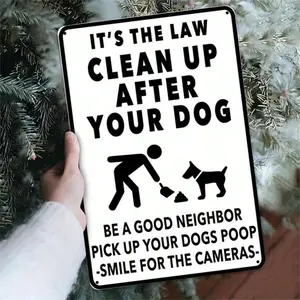 Clean Up After Your Dog Tin Metal Sign – Funny Dog Lover Wall Decor, Poop Bags Reminder Sign, Galvanized Iron Outdoor & Indoor Wall Art