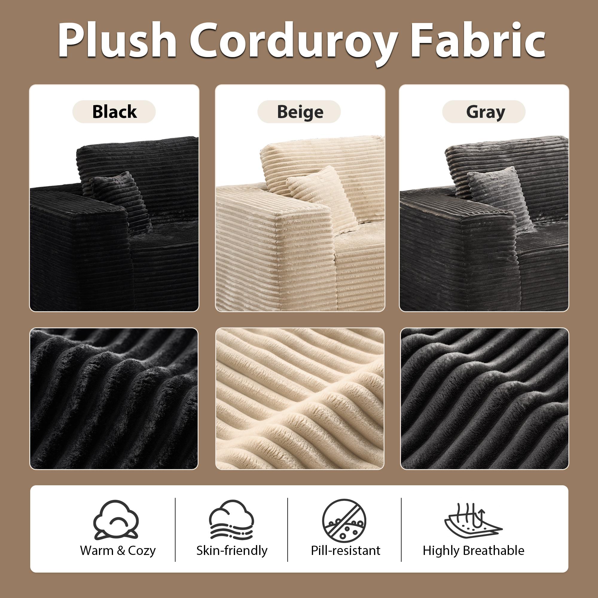 【5 Packages shipping】G/U/L-Shape Modular Sectional Couch Sofa, Compressed Plush Corduroy, Modern Sleeper Sofa for Living Room, Space-Efficient Design-Convertible Sectional Couch