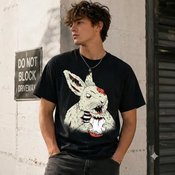 Creepy Horror Bunny T-Shirt, Scary Rabbit Graphic Tee, Gothic Halloween Shirt, Spooky Halloween Outfit, Dark Horror Apparel, Unisex Gift