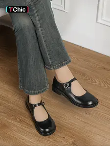 Vintage Mary Jane Women's Shoes, Japanese Jk Uniform Round Toe Buckle Flat Shoes, / Classic School Leather Shoes