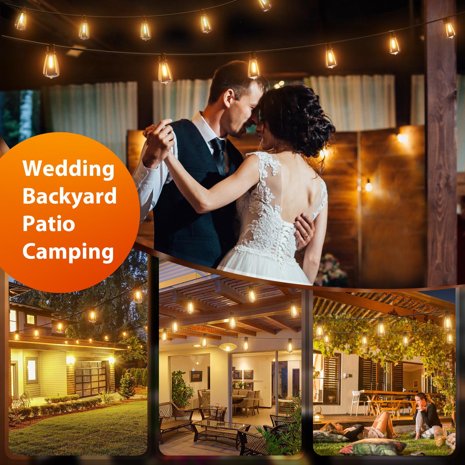 IP54 Waterproof LED Outdoor String Lights - ETL Listed, Shatterproof ST38 Bulbs, Dimmable & Connectable, Warm White For Garden, Porch, Patio, Balcony, Backyard, Bistro, Party & Holiday Gift