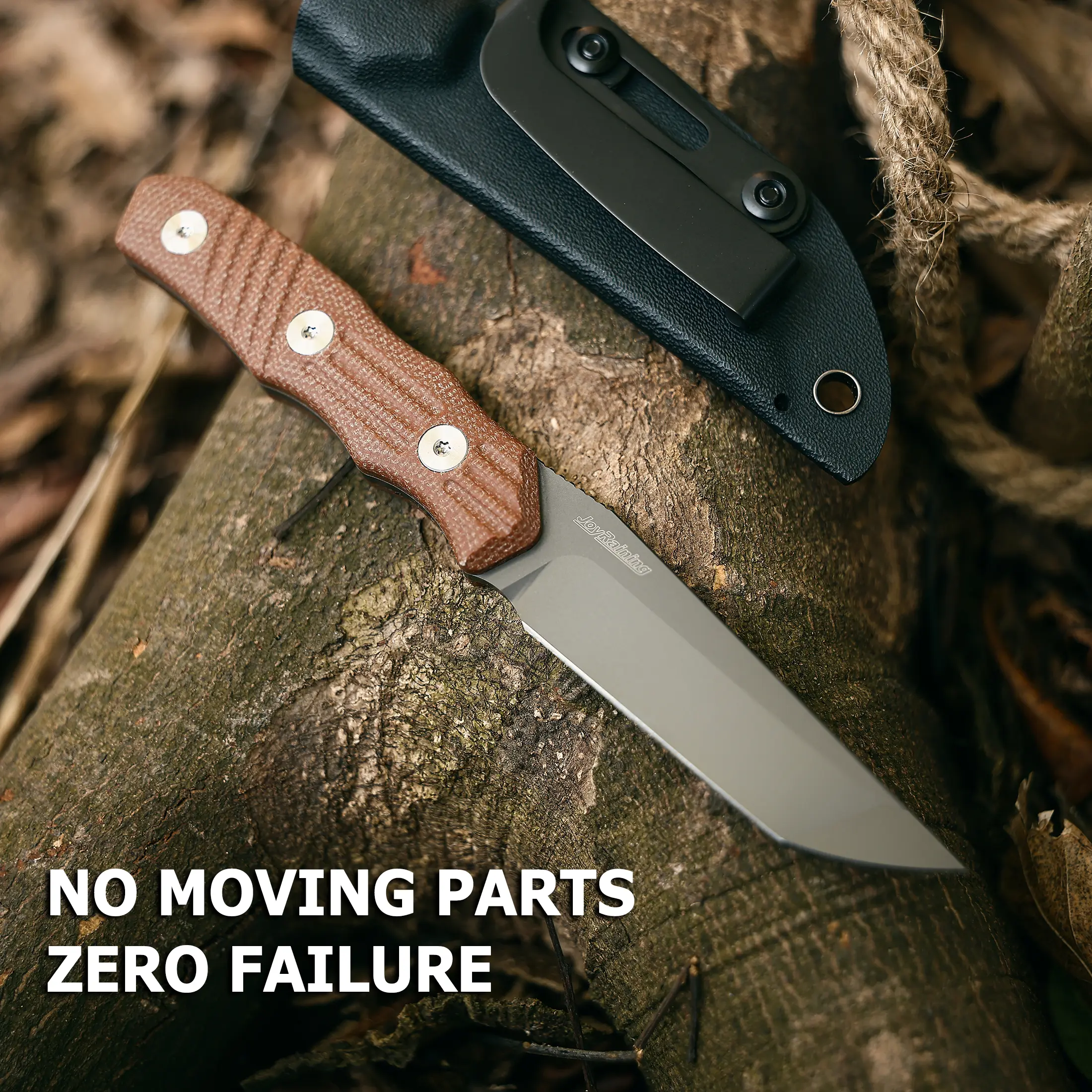 JoyRaining - Kestrel EDC Fixed Blade Utility Tool -Brown Micarta Handle with D2 Steel Blade, Titanium Coated Geometric Blade, Ideal for demanding EDC,Outdoor,Campling tasks