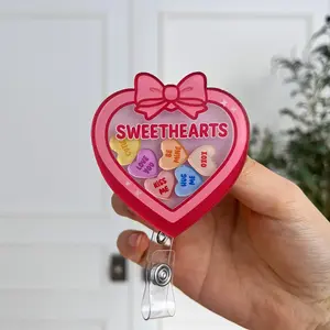 Sweethearts Valentine’s Shaker Badge Reel – Heart Candy Medical ID Holder, Cute Nurse Badge