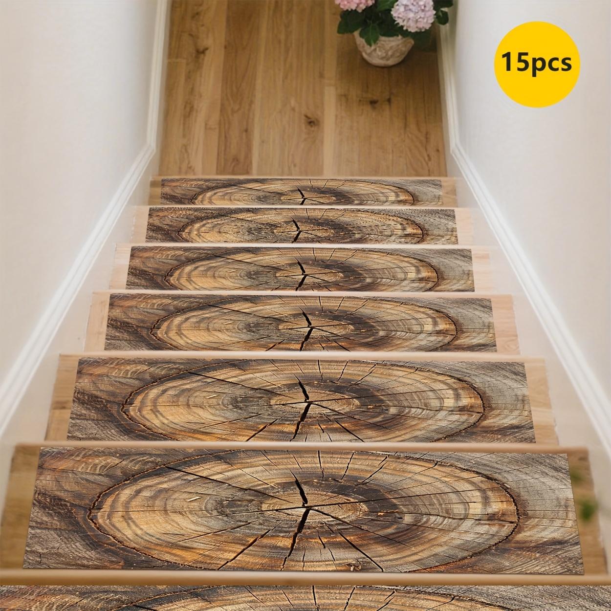 15pcs Set, Anti-Slip Stair Treads, Brown-Yellow Textured Pattern, Non-Slip Stair Carpet, Easy to Clean, Comfortable and Aesthetic, Multi-Scenario Use