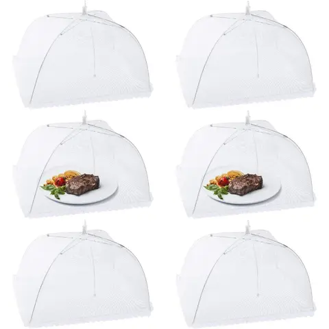 6 Pack 17" Mesh Food Covers, Outdoor Pop-Up Food Screen for Camping/Picnic/BBQ/Parties, Reusable Food Protector Tent Keeping Out Flies Bugs