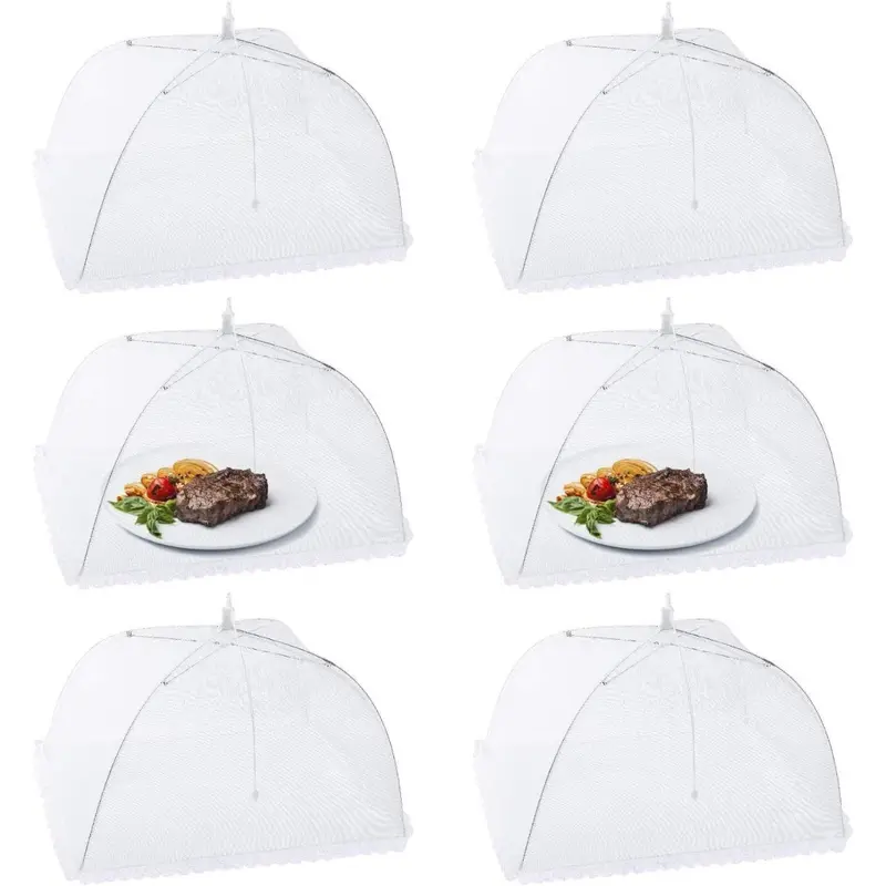 6 Pack 17" Mesh Food Covers, Outdoor Pop-Up Food Screen for Camping/Picnic/BBQ/Parties, Reusable Food Protector Tent Keeping Out Flies Bugs