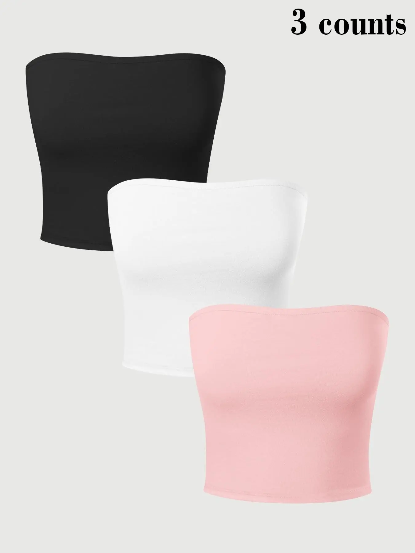2026 Trending Minimalist 3 Pack Strapless Crop Tops for Women, Solid Color Basic Tube Tops, Casual Sleeveless Cropped Tees, Comfortable Stretch Streetwear, Summer
