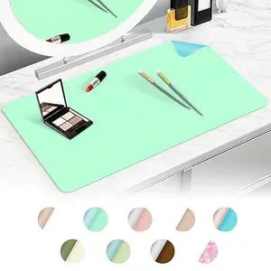 Makeup Mat for Vanity to Protect Vanity Desk Top, Dual-Sided Vanity Mat, Easy to Clean Vanity Desk Mat - Vanity Makeup Pads Waterproof and Oilproof, 31.5 x 15.7 in (Calamine Blue and Mint Green)