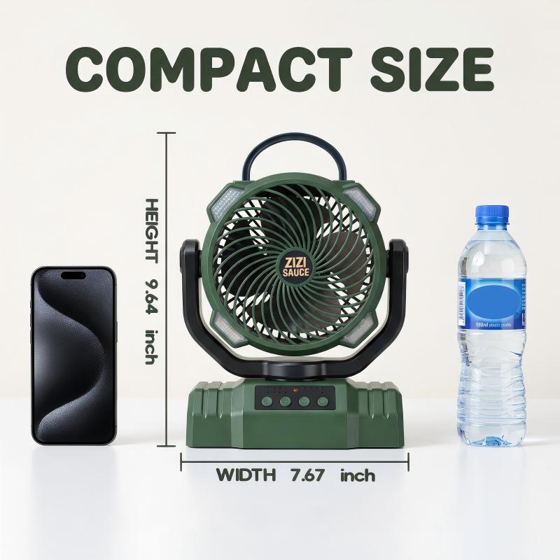 led camping fan Rechargeable Camping LED Work Light  battery powered fan battery fan 8.7-Inch Camping Fan for Outdoort, 10000mAh(58Hrs) Battery Operated Fan for Camping, Auto Oscillation Timing Fans with Remote/Light ,Outdoor Rechargeable Fan with Hook