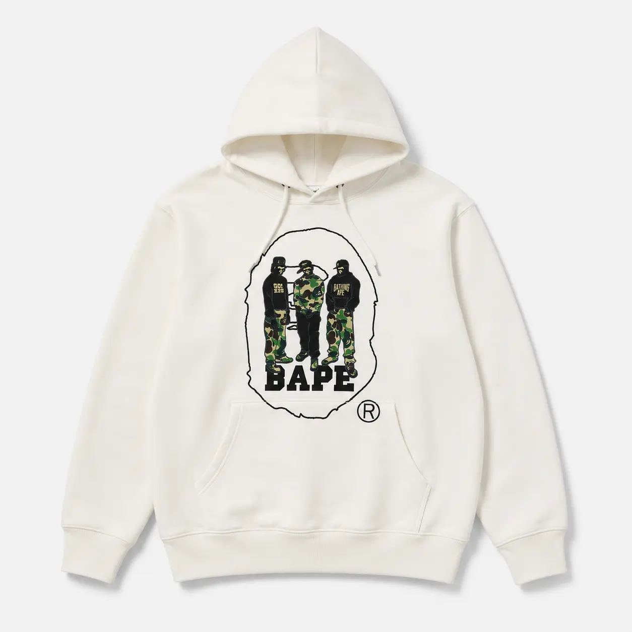 BAPE Camo Crew Graphic Hoodie for Men, Ape Head Streetwear Pullover Sweatshirt, Casual Oversized Hooded Top with Front Pocket