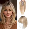 HOLFWALF 10-Inch Women's Natural Straight Human Hair Clip-In Topper with Bangs - Expanded Base, Boosted Density, Lightweight, Heat-Styleable, Non-Slip Adult Hairpiece for Grey & Thinning Hair, Daily Work Wear