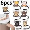 6-Piece Mountain Cow Straw Caps Set, Reusable Silicone Cartoon Cow Straw Stoppers, Straw Covers, Drinkware Accessories for 10mm Straws, Party Decorations and Cup Accessories, Drinking Gadgets