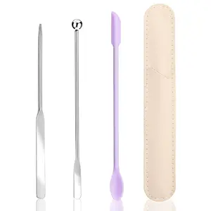 3 Pcs Makeup Spatula,Foundation Cosmetic Spatula,Stainless Steel Facial Beauty Spatulas Tiny Face Professional Makeup Palette Mixer Face Cream Applicator Mixing Tool for Even Application Double Edged