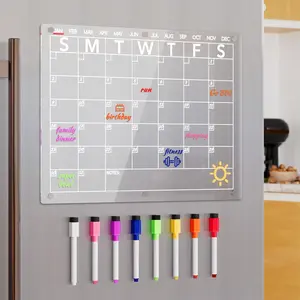 Acrylic Magnetic Dry Erase Board Calendar for Fridge, Clear Monthly Planner Whiteboard w/ 8 Colors Markers, 15"x11"