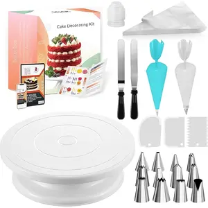 72 count Cake Decorating Supplies Kit for Beginners - Cake Turntable with 50 Piping Bags, Bags Coupler, 12 Numbered Piping Tips, Offset & Straight Spatula, Icing Scrapper Set for Cake Decoration