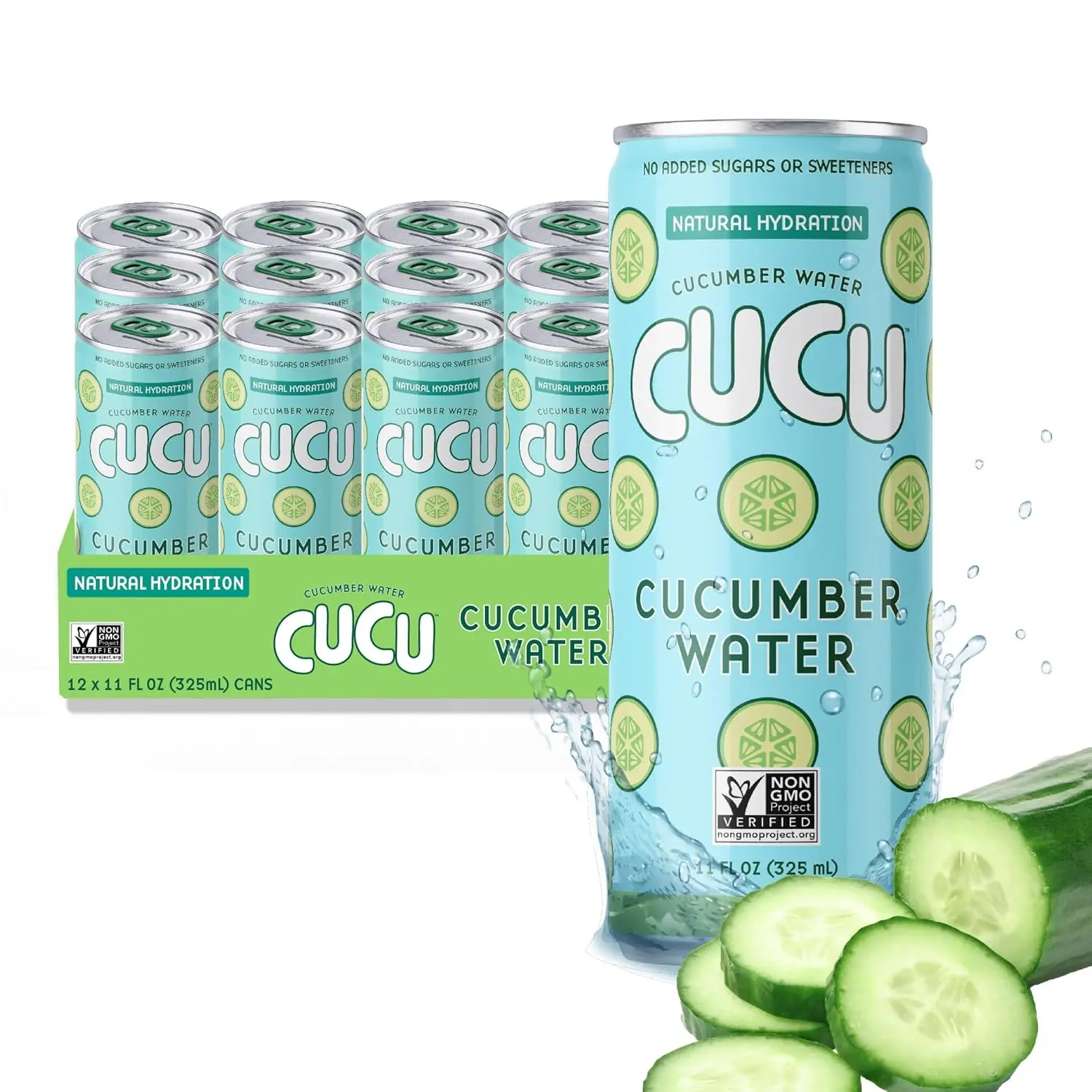 CUCU Pressed Cucumber Water, Fresh Cucumber Juice, Vitamin C, Electrolytes & Antioxidants, No Sugar Added, Non-GMO, 11 fl oz, 12-Pack