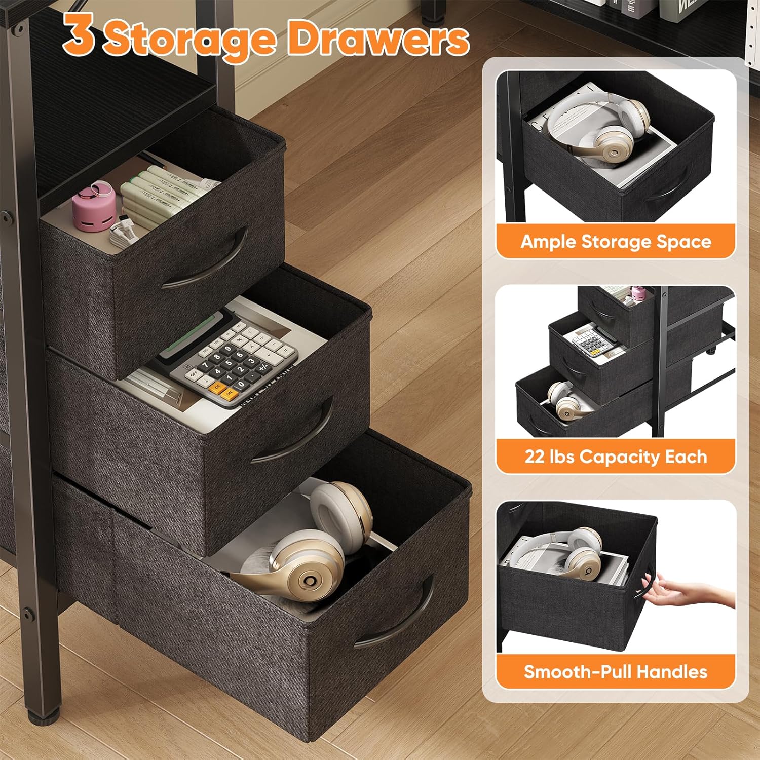 47" L Shaped Desk with Charging Station & Drawers, Corner Computer Desk with Adjustable Shelves for Home Office Gaming