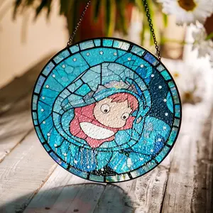 Ponyo Anime Stained Glass Suncatcher, Ghibli Fan Window Hanging Suncatcher, Anime Lovers Suncatcher, Japanese Style Home Decor, Ponyo Fan
