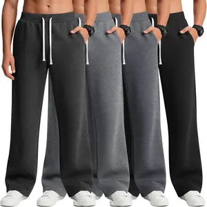 4 Pack Boys Baggy Sweatpants Open Bottom Drawstring Elastic Waist Athletic Pants with Pockets for 7-16 Years Kids Teen