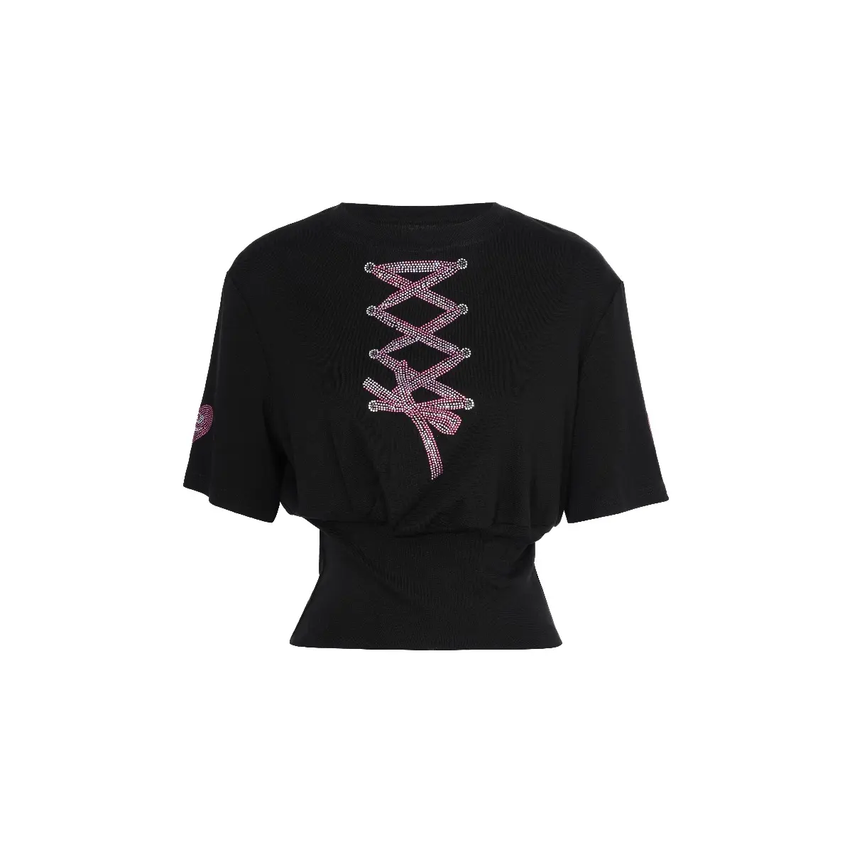 TCH - Black short sleeved heart-shaped hot stamping design Women