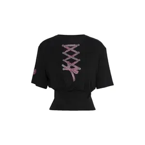 TCH - Black short sleeved heart-shaped hot stamping design Women