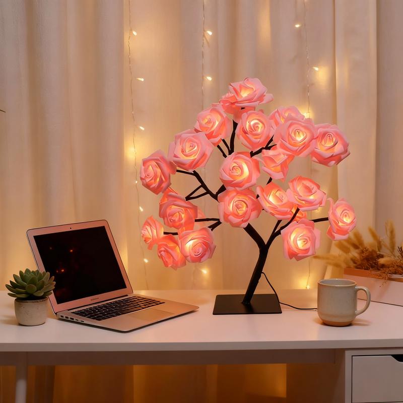 Rose-shaped tree night light, USB-powered, desktop lamp, bedroom lighting, holiday decorative lights, interior decor, Valentine's Day gift, home decor, decorative lamp