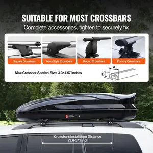 fathersdaygift VEVOR Rooftop Cargo Carrier, 11 Cubic Feet Roof Cargo Box, ABS Hard Shell Roof Box, with Dual-Sided Opening and 2 Reinforced Straps, Aerodynamic, Suitable for most Crossbar, for Car, Wagon, SUV, Black