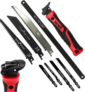 TOOLAN 8-In-1 Multi Blades Hand Saw Drywall Cutter Hacksaw Long Blade Jab Saw for Cutting Drywall Sheetrock Wood Metal Plastic Plywood with Quick Change Mechanism Red Handle