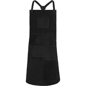 Leather Welding Apron with 6 Pockets - Heat & Flame-Resistant Apron, 24'' X 42'', Adjustable M to XXXL (Black) torch high output gifts for husbands accessories self igniter combo iron tip pc soldering reflow wire mig magnetic ground clamp solar mask Tool