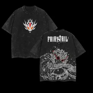 Natsu Dragneel Fairy Tail Vintage Washed Graphic Tee | Double-Printed Heavyweight Cotton Oversized Shirt | Y2K Anime Streetwear Unisex Boyfriend Top | Manga Merch