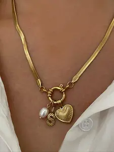 Mother's Day Gift Faux Pearl & Heart & Letter Design Necklace, Exquisite Chain Jewelry, Fashion Jewelry Accessories for Party, Daily Clothing Decor, Trendy All-match & Exquisite Jewelry for Birthday Gift