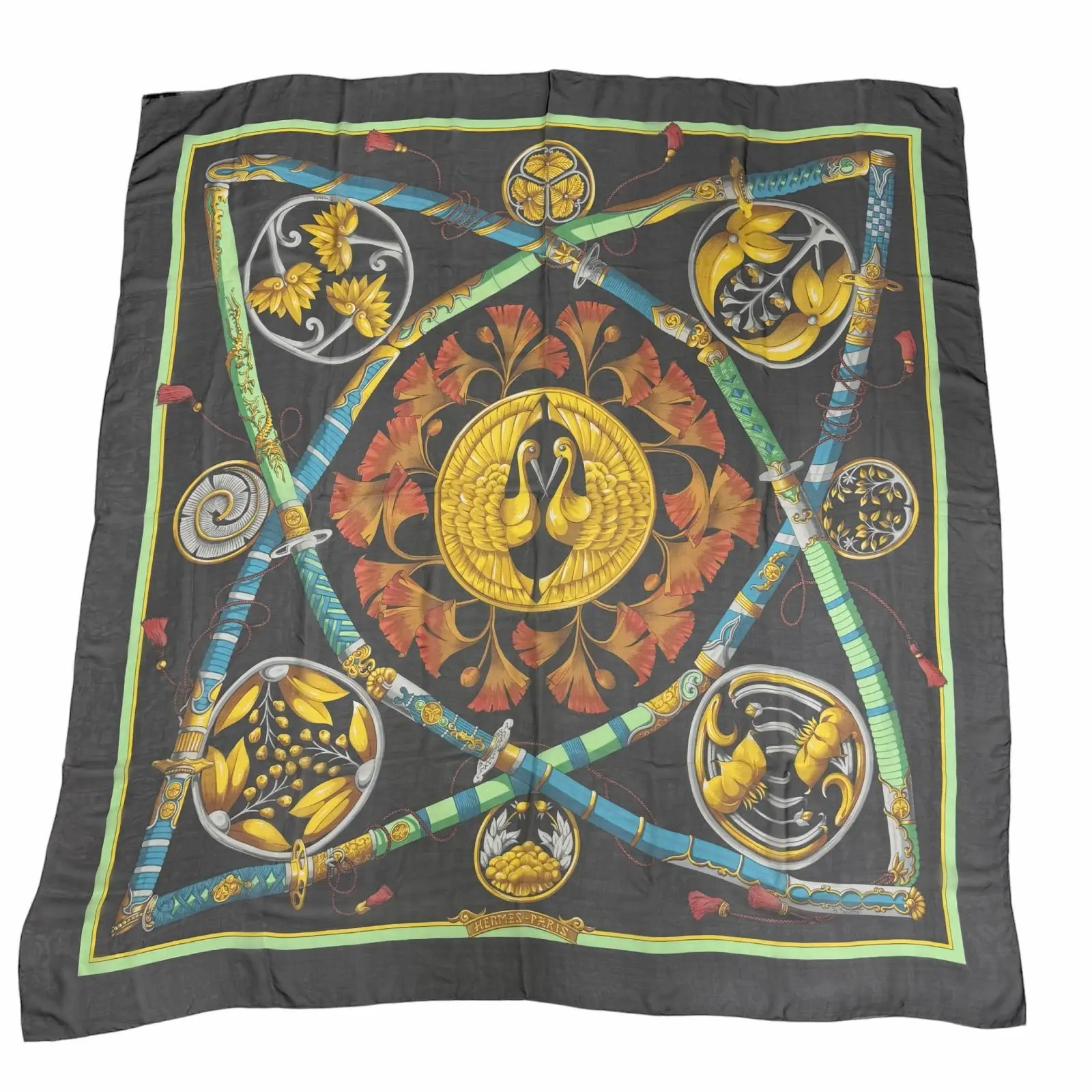 Pre-owned HERMÈS Silk Small Leather Goods Hermes Daimyo Princes Du Soleil Levant Scarf