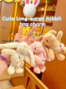 Cute Long-Eared Rabbit Plush Keychain Soft Fluffy Stuffed Bunny Pendant Key Ring Backpack Bag Charm Stuffed Animal Keychain Gift for Kids Women Rabbit Lovers Easter Gift