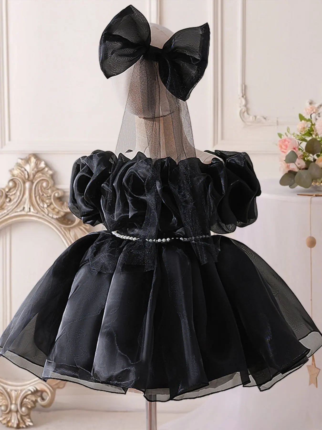 Dress + Hair Accessories) Girls' Little Black Dress Elegant High-end Ruffle Dress Pearl Belt Design Suitable for Birthday Party Wedding Princess Seraphina Dress - TikTok Shop Dress + Hair Accessories) Girls' Little Black Dress Elegant High-end Ruffle Dress Pearl Belt Design Suitable for Birthday Party Wedding Princess Seraphina Dress - TikTok Shop