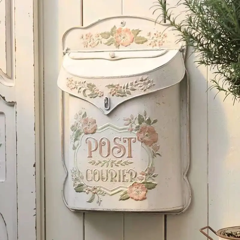 Wall Mount Mailbox for House Outside  Metal Door Mailbox Antique Style Nostalgic Charm Home Decor Garden  English Cottage Decor Flower Patter