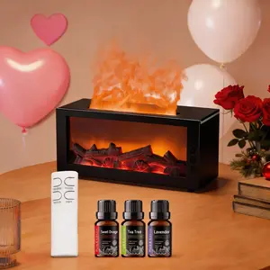 7-Color Mini Flame Aromatherapy Diffuser & Humidifier 300ml Quiet Cool Mist Waterless Auto-Off Soundwave Essential Oil Diffuser with Flame Night Light Anxiety Relief Home Relaxation Must-Have Perfect Heartwarming Gift for Boyfriend & Girlfriend