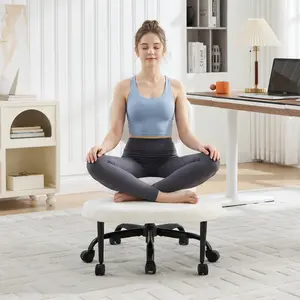 CANMOV Ergonomic Cross Legged Swivel Chair - Adjustable Height, Teddy Fabric, Back Support, Versatile for Home & Office Use