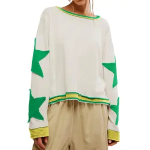 Oversized Graphic Sweatshirt for Women Y2K Long Sleeve Drop Shoulder Crew Neck Shirt Tops Vintage Sweater Jacket