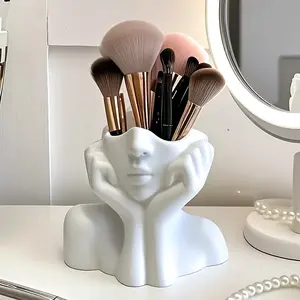 Elegant Makeup Brush Storage Box, Modern Art Deco Design, No Assembly Required, Compatible with Beauty Blender, Eyebrow Pencil, Lipstick