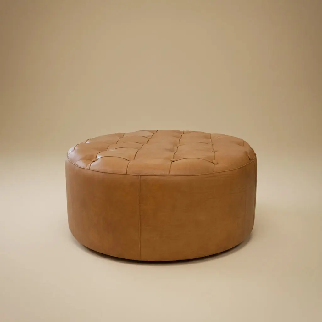 Timber Tan Leather Round Ottoman