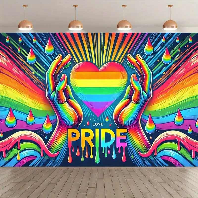 2D Door Banner, 1pc  Rainbow Pride Love Drip Art Photography Backdrop - Vibrant Polyester Party Banner for Indoor/Outdoor Events, Birthdays, Holidays - Durable Weather-Resistant Decoration, No Electricity Needed, Rainbow Party Decorations, Festive Photo