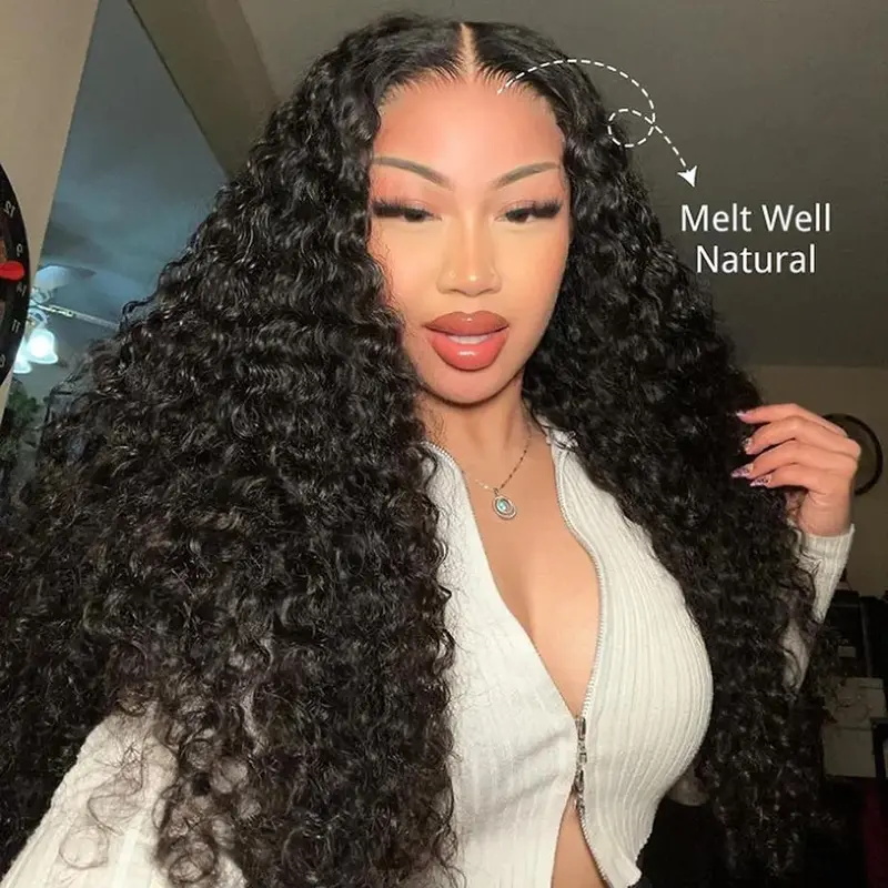 MYLOCKME Hair Easy Wear Ready and Go 5x5 HD Lace Closure Deep Wave Human Hair Wigs 6x4 Curly Glueless Wigs Pre Plucked Pre Cut Pre Bleached Lace Wig For Women Beginner Friendly with Baby Hair #Summervibes