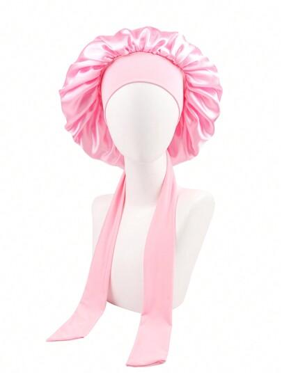 Stretch Satin Colored Bonnet Cap For Women's Long Hair, Suitable For Sleeping, Makeup, Beauty And Heat Styling