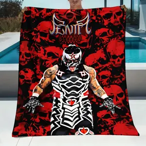 Cero Miedo Penta Anime Wrestling Design Super Soft Flannel Blanket | Red Black Masked Luchador with Pentagram Patterns, All-Season Cozy Throw for Home, Office, Travel Gifts for Fans