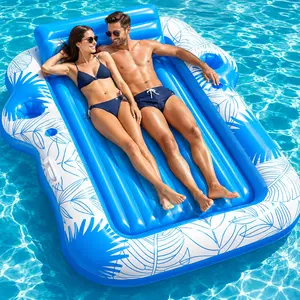 Inflatable Pool Lounger Float for Adults -  X-Large Beach Sun Tan Tub Pool Lounge Raft Sunbathing Pool Floaties with 2 Food/Drink Holder, Blow Up Tanning Pool Bed Floating Mat for Gifts for Women