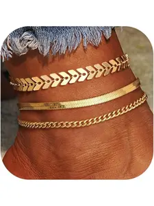 3Pcs Gold Anklets for Women, Gold Ankle Bracelets Waterproof Women's Anklet Set Layered Ankle Bracelet Anklets for Teen Girls Elegant Fashion Accessories Jewelry Gift