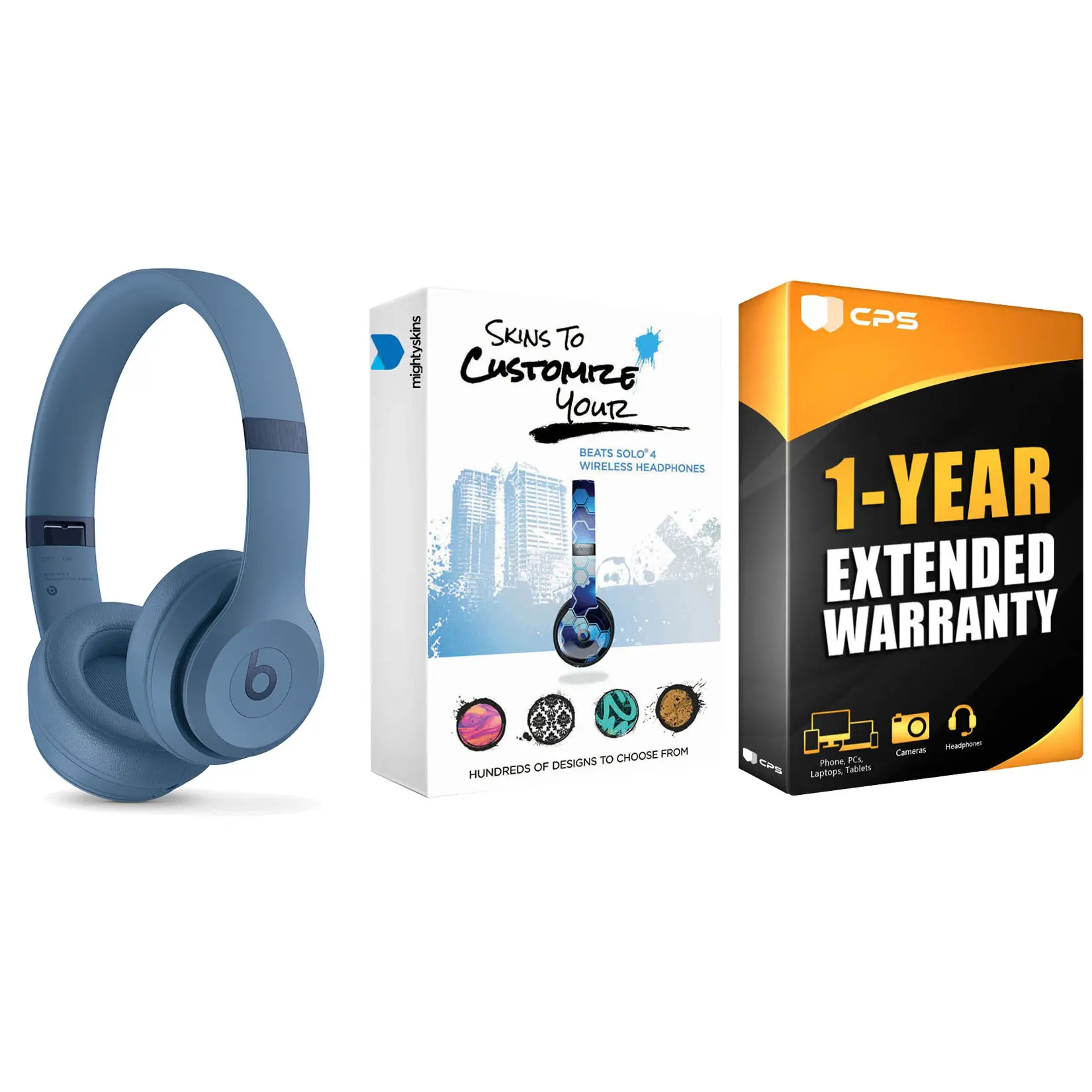 Beats Solo 4 Bluetooth Wireless On-Ear Headphones with MightySkins Protective Skins and 1 Year Extended Warranty Bundle - Slate Blue